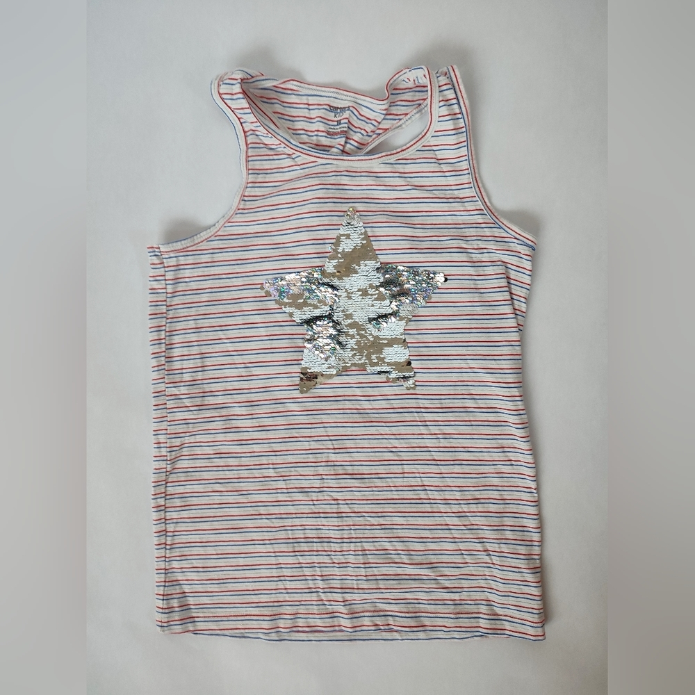 Carter's Girls tank flippy sequin star Size 14 red blue silver stripes